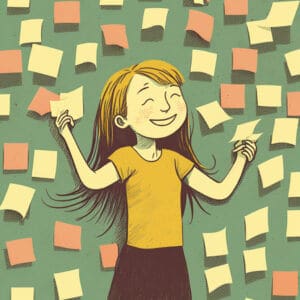 An illustration of a woman choosing microvolunteering assignments