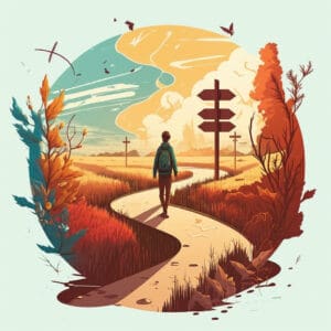 Illustration of a person at crossroads