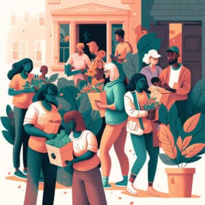 Volunteers working on different things