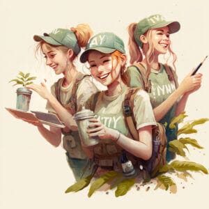 Three young volunteers multitasking