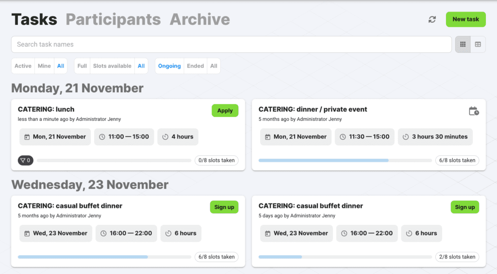 A screenshot of temp employee schedule in an app