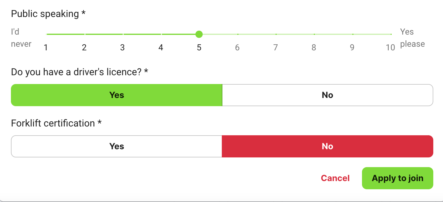 Screenshot of an efficient form for profile data capture