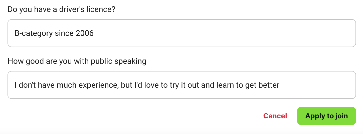 Screenshot of an inefficient form for profile data capture