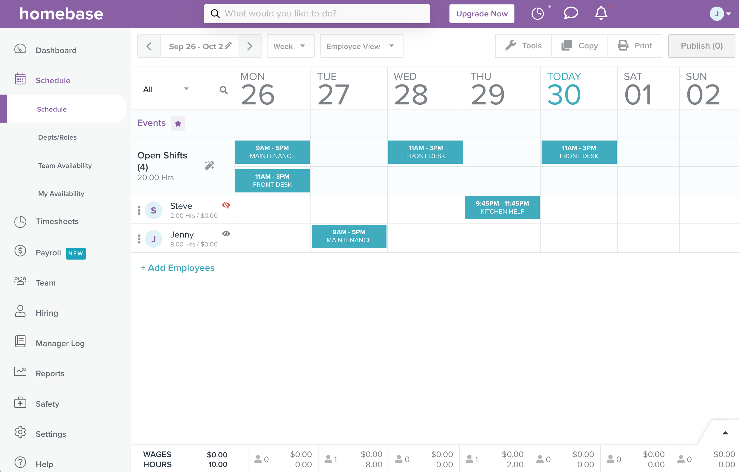 Screenshot of a workforce management app