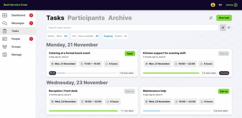 A screenshot of a self-scheduling app to illustrate best practices when managing deskless workforce.