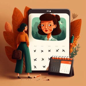 Woman scheduling in a calendar