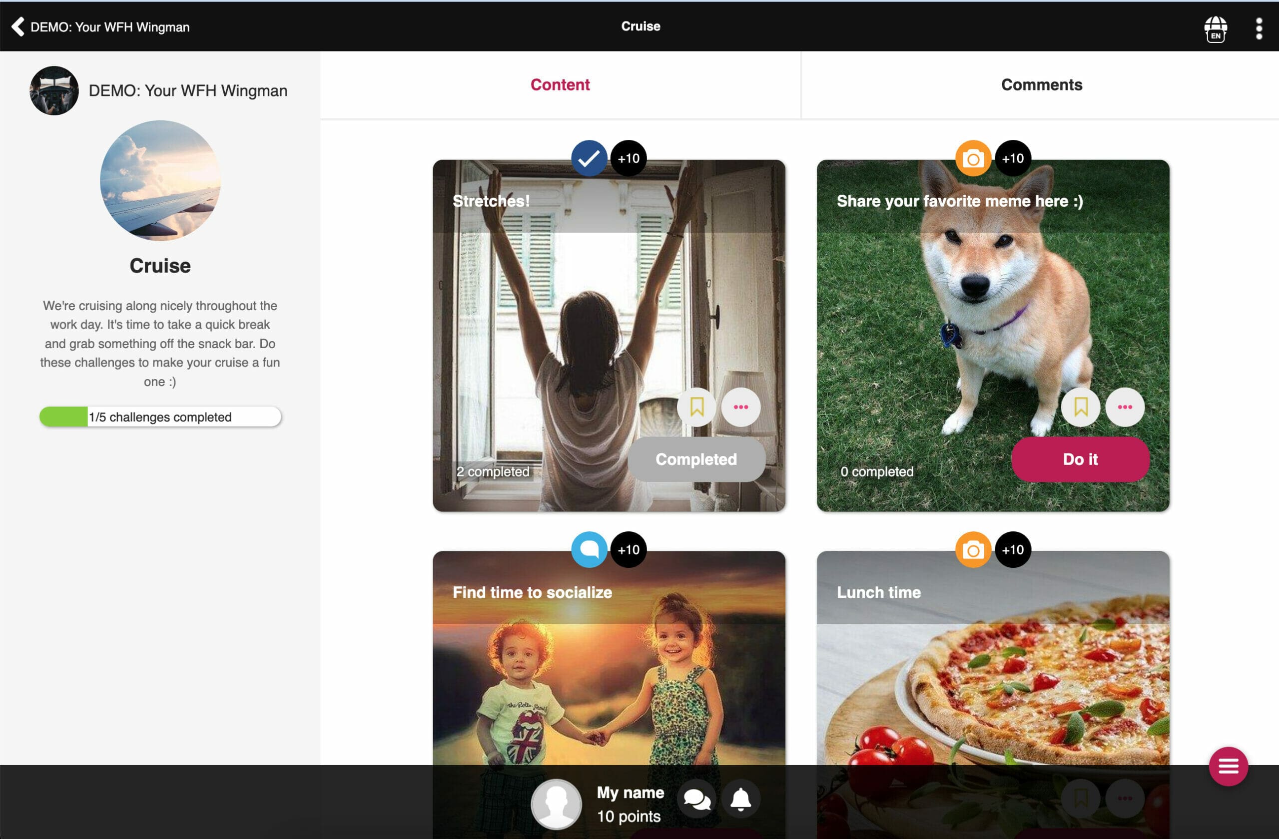 Screenshot of gamified content