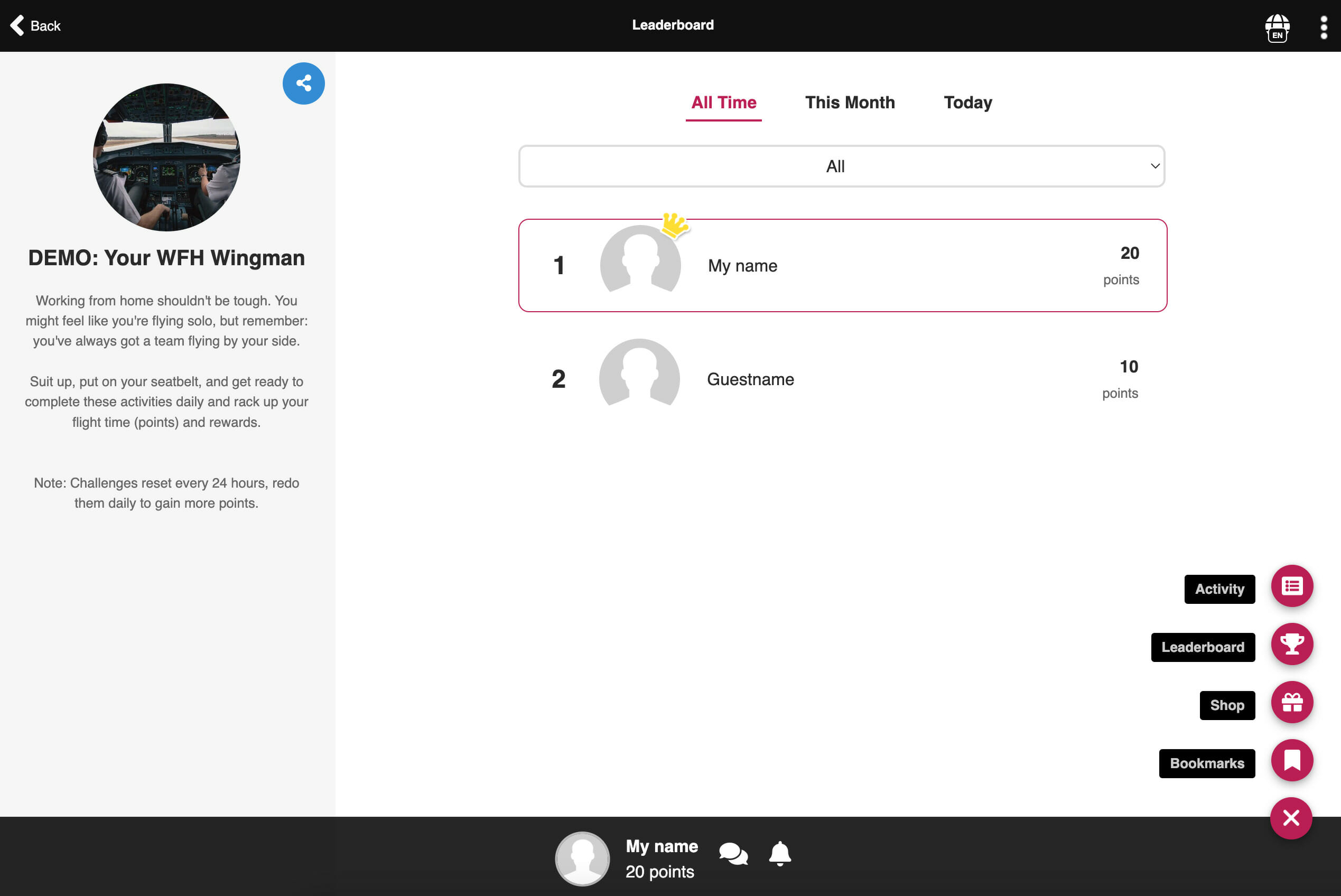 Screenshot of an all-time leaderboard