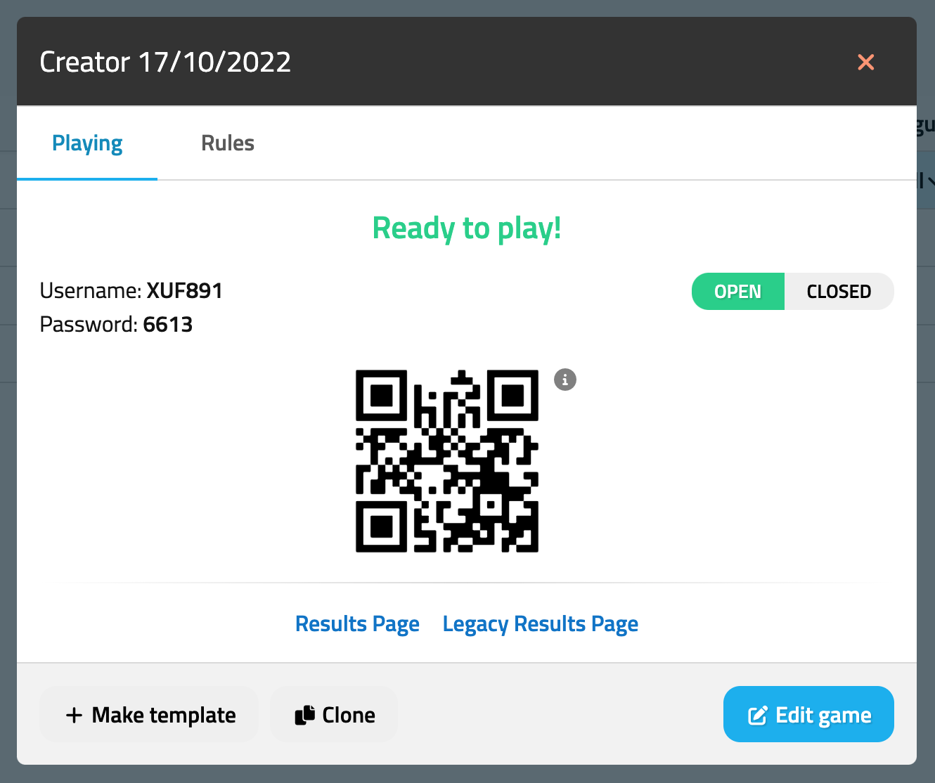 Screenshot of final qr code in gamification software