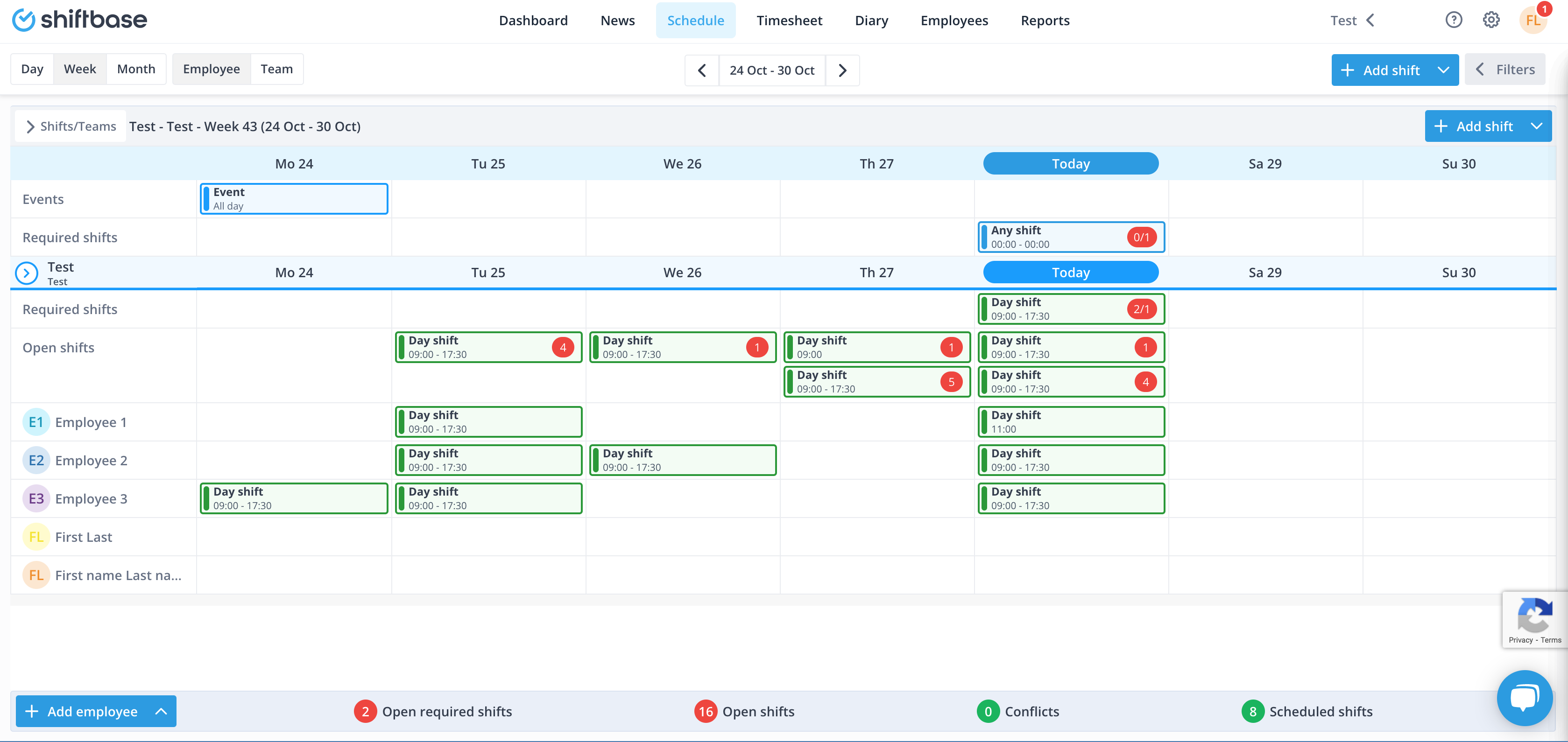 Screenshot of a shift planning app