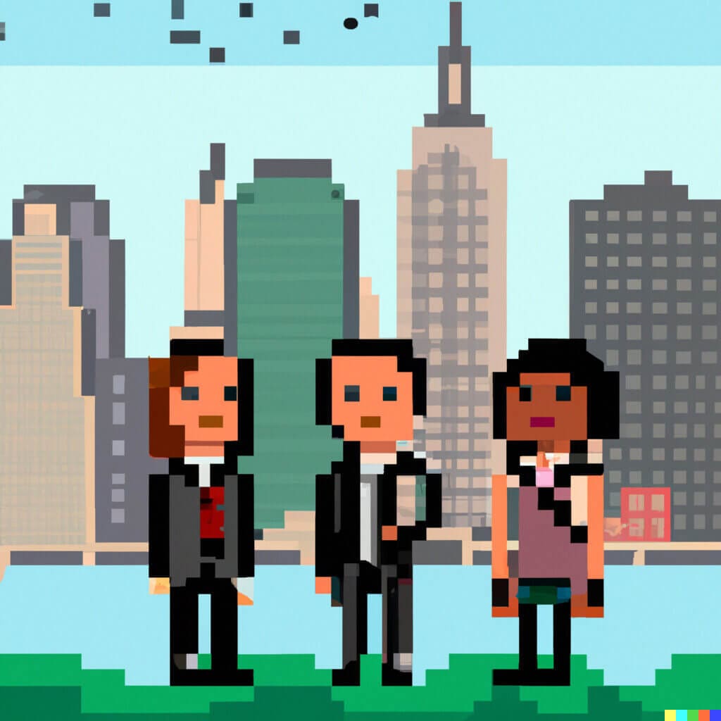 Three youngsters in NY wearing business suites, to illustrate empowered youth.