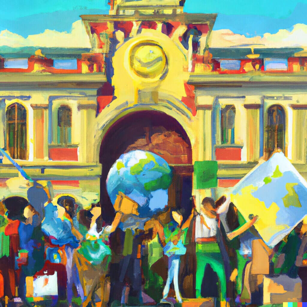 Illustration of youth protesting against climate change - to desctribe grassroots volunteers